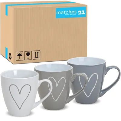 Immagine prodotto di fiammiferi21 Tazze grandi jumbo tazze da caffè tazze da caffè cuori cuore decoro grigio / beige / bianco Vetroceramica 24 pz. Cartone 11 cm / 400 ml