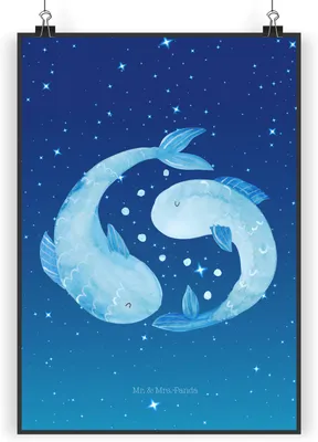 Produktbild von Mr. & Mrs. Panda Bild Sternzeichen Fische DIN A3 - Sternenhimmel Blau - Geschenk, Wanddeko, drucke, Wandbild, Geburtstag März, Sternbild, Posterdruck, Fisch, Februar
