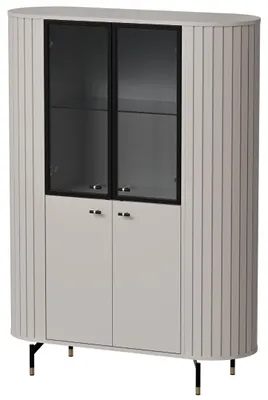Productafbeelding van Vitrine Zama, glazen vitrine, 112x40x155 cm, met 4 deuren. Uitvoering naar keuze, kleur: Kaschmir, zonder verlichting