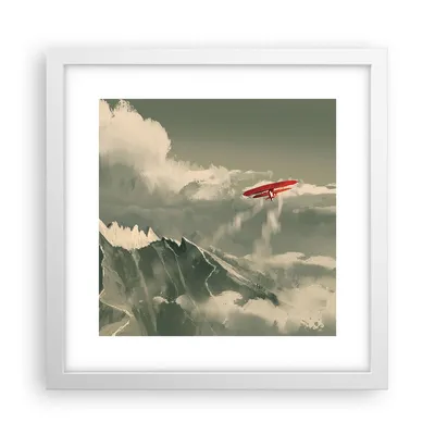 Produktbild von Gerahmtes Poster - Weißer Rahmen - Rot Flugzeug Berge - 30x30 cm - Wand Bild - Wanddeko - Wandbilder - Kunstposter - Wandposter - Bilderrahmen - Bilder - Kunstdruck - Wanddekoration - P2WAC30x30-4854
