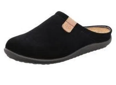 Produktbild von Rohde Damen Pantoffel Hausschuh Velours Leder Wechselfußbett Perugia 2020, Größe:41 EU, Farbe:Schwarz