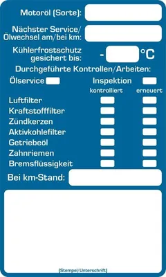 Produktbild von Kundendienst-Aufkleber "Inspektion" - kompletter Wartungs- und Servicevorgang auf einem Sticker, Blau, Verpackungseinheit: 1 ROL/100