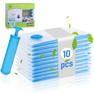 Produktbild von 10er Set Vakuumbeutel für Kleidung 70x50cm PA/PE mit Handpumpe
