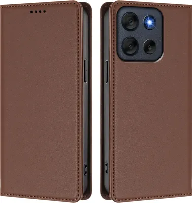 Image de Etui en cuir pour Motorola Moto G56, étui magnétique en cuirPolyuréthaneavec support Marron