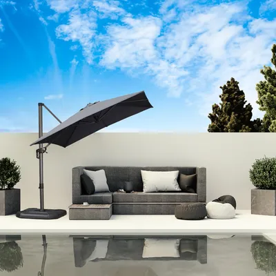 Produktbild von PURPLE LEAF Sonnenschirm 250 x 250 cm Groß Ampelschirm mit Kurbel 360-Grad Drehbar mit Fußpedal und Kreuzsockel für Terrasse, Balkon Sonnenschutz,Grau