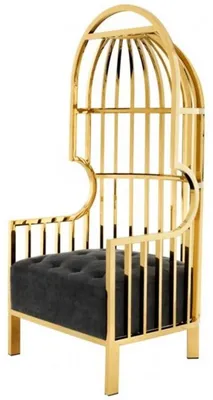 Produktbild von Casa Padrino Luxus Designer Art Deco Salon Sessel Schwarz / Gold - Luxus Kollektion- Haubensessel Metall
