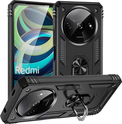 Produktbild von Conie Outdoor Schutzhülle für Xiaomi Redmi A3 Tasche Silikon Hard Case Cover Hülle mit Halter Ständer in Schwarz