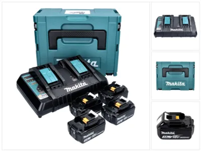 Produktbild von Makita Power Source Kit 18 V mit 4x BL 1830 B Akku 3,0 Ah + DC 18 RD Doppelladegerät ( 197720-6 ) + Makpac
