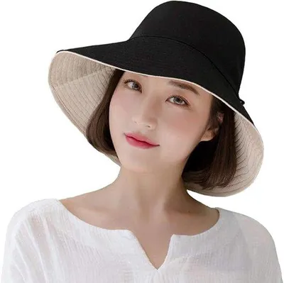 Immagine prodotto di Cappello da pesca estivo - Cappello da pescatore - Cappello a secchiello - Cappello a cesta - Parasole estivo - Protezione UV doppia - Beige e nero - Cappello da sole pieghevole - Con cinturino regolabile - Taglia unica, adatto a tutti