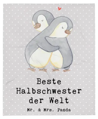 Produktbild von Mr. & Mrs. Panda Couchdecke Pinguin Beste Halbschwester der Welt - Grau Pastell - Geschenk, Kunstfelldecke, Plaid, Bettdecke, Kuscheldecke, Liebe, Schwestern, Decke