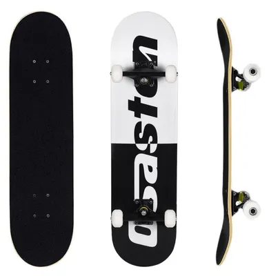 Productafbeelding van Skateboard, compleet, 31x8 inch, geschikt voor kinderen, tieners en volwassenen, met een deck van 7 lagen esdoornhout, concaaf, zwart-wit