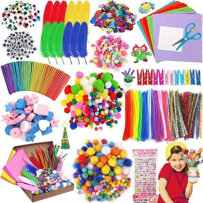 Immagine prodotto di Set di artigianato per bambini, 1500 pezzi, glitter, pompon, bottoni