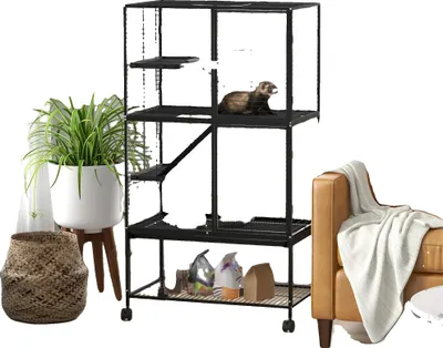 Obrázek produktu pro Klece pro hlodavce, 78 x 45,5 x 136 cm, 4 patra, vyjímatelná podložka, ocelová mřížová konstrukce, vhodná pro malá zvířata
