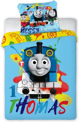 Image de Parure de lit bébé enfant motif réversible Thomas Friends Thomas Libra Yong Bao multicolore couette 100 x 135 + oreiller 40 x 60 cm 100% coton