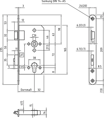 Immagine prodotto di BMH serratura per porte di fuga 1113 PZW, funzione a 2 ante E/EN 179, sinistra, D 65, acciaio inox