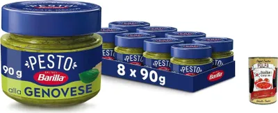 Produktbild von Barilla Pesto Sugo Alla Genovese 8x 90 g mit italienischem Basilikum und Parmigiano, Gluten -frei, pesto sauce + Italian Gourmet polpa 400g