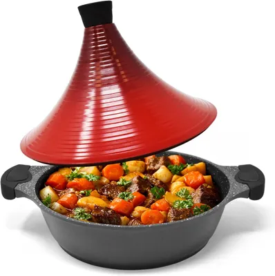 Obrázek produktu pro Joejis marocká tajine s víkem, nepřilnavá – hliníkový litý hrnec, vhodný na indukci, 28 cm – hrnec na tahineh nebo tajine k vaření