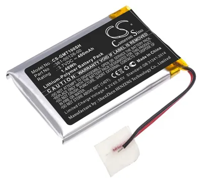 A close-up of a lithium-polymer battery pack with its wires and a small piece of white material.