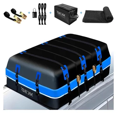 Produktbild von Dachbox für Autos, 1132L große wasserdichte Weichschalen-Dachtasche mit 2 Ratschengurten, 10 verstärkten Gurten und 6 Türhaken für SUV und Vans mit/ohne Dachträger, Blau
