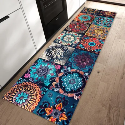 Produktbild von Küchenteppich 80x250cm rutschfest & abwischbar PVC Läufer - Mandala Mosaik Teppich