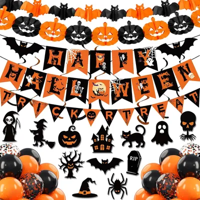 Imagen del producto de Kit de decoración para Halloween, de 26 piezas, en colores  y naranja, ideal para la cocina