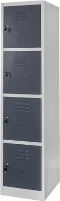 Zdjęcie produktu dla Szafka ubraniowa skrytkowa BHP metalowa Mega-M J-40/4 4-drzwiowa szara/grafitowy front 40x50x180cm skręcana