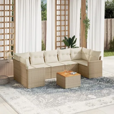 Produktbild von CLORIS 8-tlg. Garten-Sofagarnitur mit Kissen Beige Poly Rattan - Gartenmöbelgarnituren 449