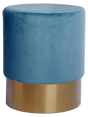 Image de Pouf Rond Aspen en Velours Pétrole et Base Dorée