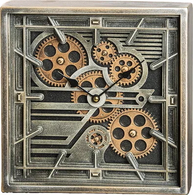 Immagine prodotto di Casablanca Stand-/ Tischuhr, Wanduhr, quadratisch, "Quadro", Zahnradmotiv, Kunststoff, Metall, schwarz, silberfarben, , L. 7 cm, B. 27 cm, H. 27 cm 52654