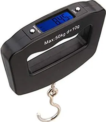 Productafbeelding van Digitale bagageschaal, 50 kg, draagbare mini-elektronische weegschaal met haak, tarra-functie, LCD-display met achtergrondverlichting, geschikt voor thuis en op de boerderij