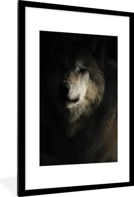 Produktbild von MuchoWow® Gerahmtes Poster Wolf - Hell - Dunkel 60x90 cm - Poster mit Schwarzem Bilderrahmen Wandposter Rahmen Foto Bilder - Dekoration - Wandposter Wohnzimmer - Hochwertig