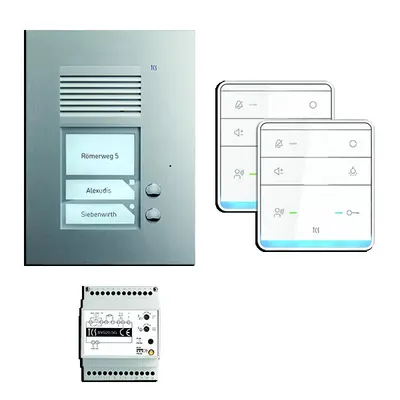 Immagine prodotto di TCS PSU2320-0000 TASTA:pack Audio da incasso per 2 unità abitative, con stazione esterna PUK 2 pulsanti campanello + altoparlante vivavoce ISW5010 + centralina BVS20