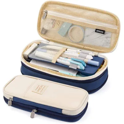 Produktbild von Erweiterbares Federmäppchen, Federmäppchen mit großem Fassungsvermögen, Schul-Federtasche, Aufbewahrungstasche für Schrein, Kosmetiktasche, für Mädchen und Jungen, Khaki