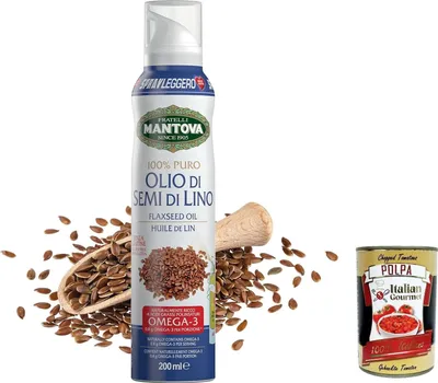 Produktbild von 6x SprayLeggero Mantova Olio di Lino - Reines Leinölspray ohne Treibmittel 200ml + Italian gourmet polpa 400g
