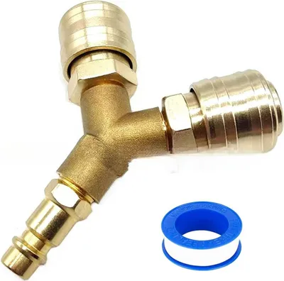 Produktbild von Druckluftverteiler Druckluftweiche 2-fach Mit 2 Kupplungen 1/4-zoll Luftschlauch Schnellkuppler Verteiler Messing Kupplungsstecker Mit Aussengewinde 7,2 Druckluft Y Verteiler Mit Dichtungsringen