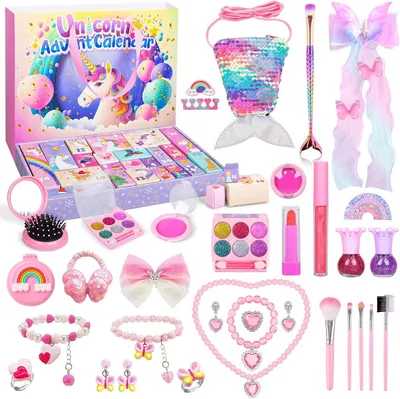 Produktbild von Adventskalender 2025 Kosmetik & Schmuck für Teenager Mädchen, 24 Türchen mit Make-up, Ohrringen, Haarschmuck, Weihnachtsgeschenk ab 3–12 Jahren
