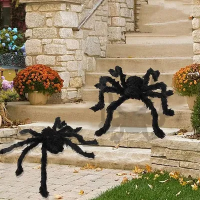 Produktbild von 2Stk Halloween Riesen Spinne Halloween Spinne Deko Garten Deko Schwarz Spinne Halloween Riesenspinnen Requisiten(90CM)
