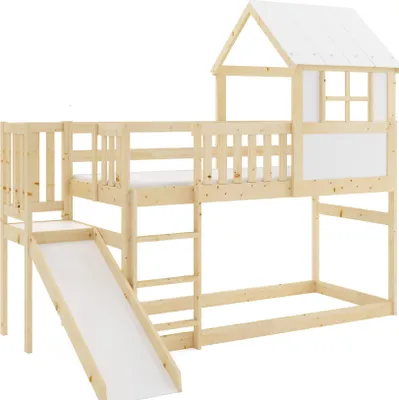 Produktbild von Interbeds Hochbett 200x90cm mit Rutsche Etagenbett Stockbett Holzbett Kinderbett mit Lattenrost
