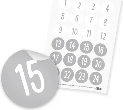 Produktbild von itenga 24x Zahlensticker Z31 Schlicht 1-24 Dunkelgrau / Weiß