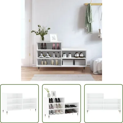 Produktbild von The Living Store Schuhregal Hochglanz-Weiß 102x36x60 cm Holzwerkstoff