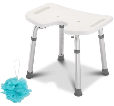 Obrázek produktu pro Sprchová židle Sedátko do sprchy Koupelnová židle - Výškově nastavitelná - 41 až 56 cm - Protiskluzová - Hliník