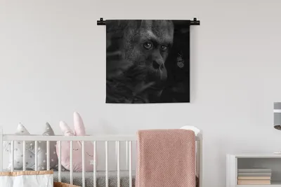 Produktbild von MuchoWow® Wandteppich Wandbehang Schmetterling - Affe - Pflanzen - Schwarz - Weiß 60x60 cm Tapisserie Dekoration Wandtuch - Dekorationen - Wand Decke