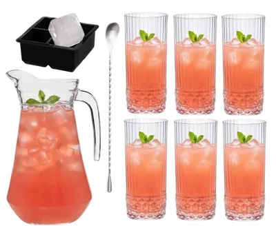 Produktbild von Cocktail-Set Dolle Mina - Karaffe 1,6 L mit 6 Longdrinkgläsern 490 ml, Barlöffel & Eiswürfelform