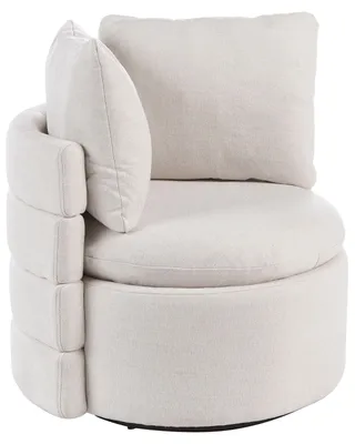 Produktbild von BELIANI Sessel Cremeweiß Stoff Gepolstert mit Drehfunktion Drehbar Stauraum Modernes Design Wohnzimmer Esszimmer Drehsessel Polstersessel Stoffsessel
