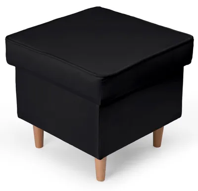 Produktbild von MG Design Samt Sitzhocker in Schwarz 45 x 45 cm - Gepolsterter Polsterhocker mit Holzbeinen für Wohnzimmer, Schlafzimmer oder Flur