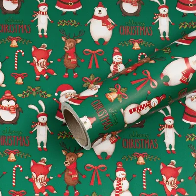 Imagen del producto de Papel de regalo navideño, motivos navideños, verde, 0,70 x 10 m