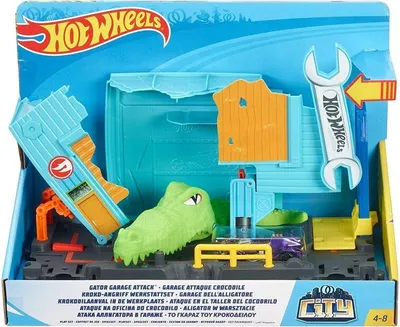 Produktbild von Mattel FNB06 - Hot Wheels - Werkstatt-Set mit einem Fahrzeug, Kroko-Angriff