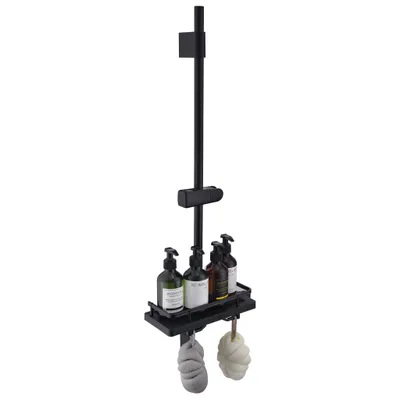 Produktbild von Homelody Duschstange Edelstahl mit Ablage, 90cm höhenverstellbar, ohne Bohren, Frei kombinierbar mit Handbrause oder Badewannenarmatur, Schwarz