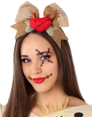 Produktbild von Voodoo-Haarreif mit Herz und Schleife für Halloween braun-rot - Einheitsgröße