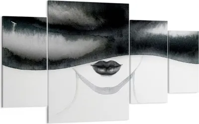 Produktbild von Bild auf Leinwand - Leinwandbild - 4 Teile - Frau Hut Schwarzweiß - 160x90cm - Wand Bild - Wanddeko - Wandbilder - Leinwanddruck - Bilder - Wanddekoration - Leinwand bilder - Wandbild - DL160x90-4301